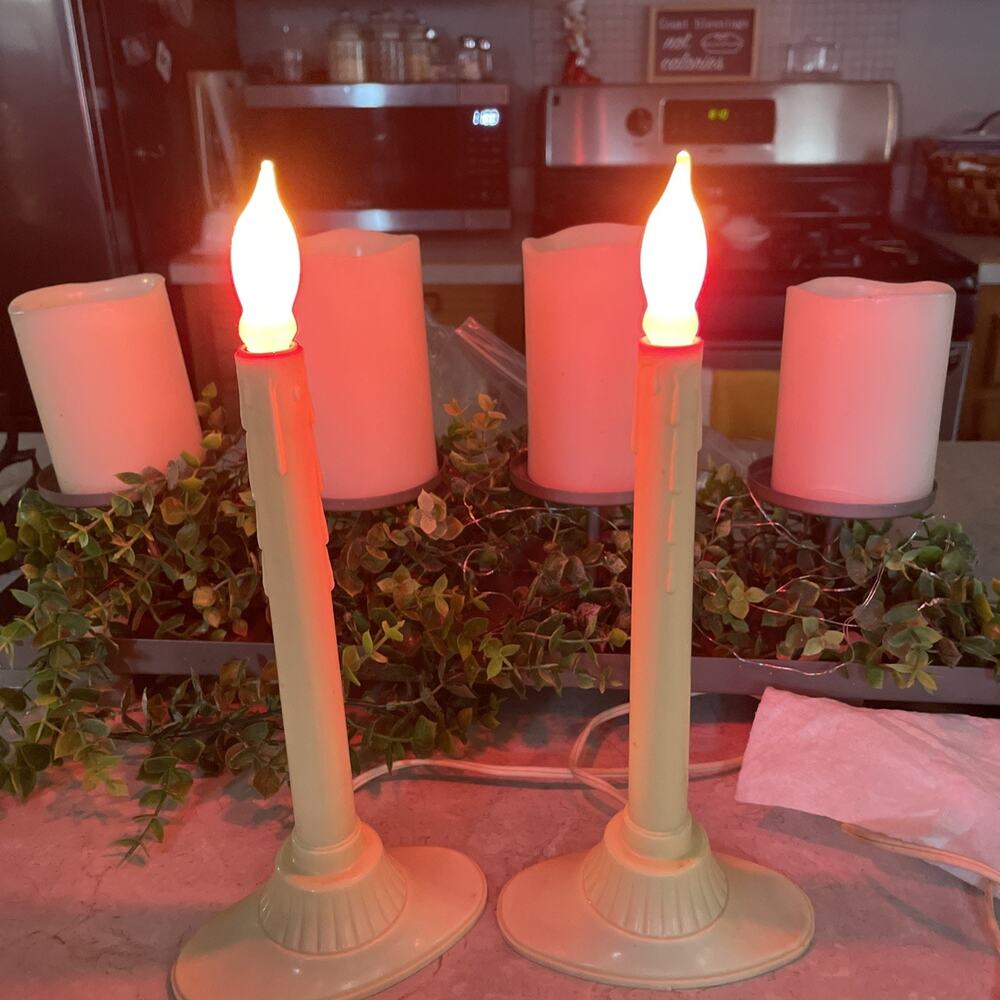 Vintage 2 Single Light Candle Candolier Candelabra Electric Drip Plastic w Bulbs